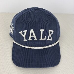 YALE University Hat Cap Strapback Navy Corduroy Bulldogs Rope Accent Logo NEW
